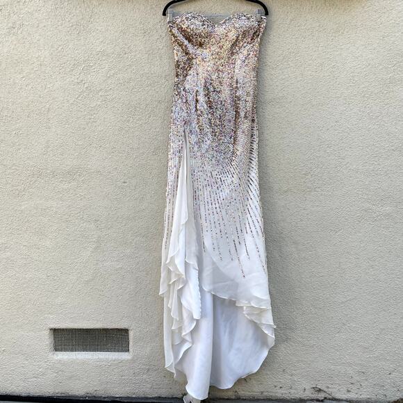 Terani Gold Multi-Colored Sequin Strapless Gown 6 Ivory - Picture 1 of 11